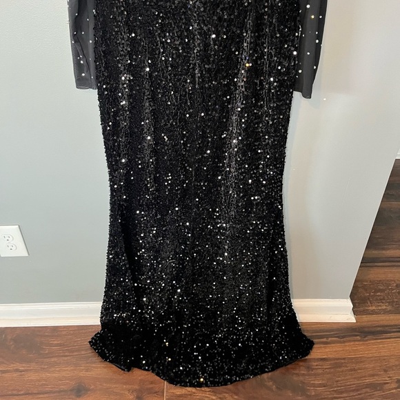 FAERIESTY Velvet Mesh Long Sleeve Sequin Pearl Embellished Maxi Ballgown - Picture 10 of 13